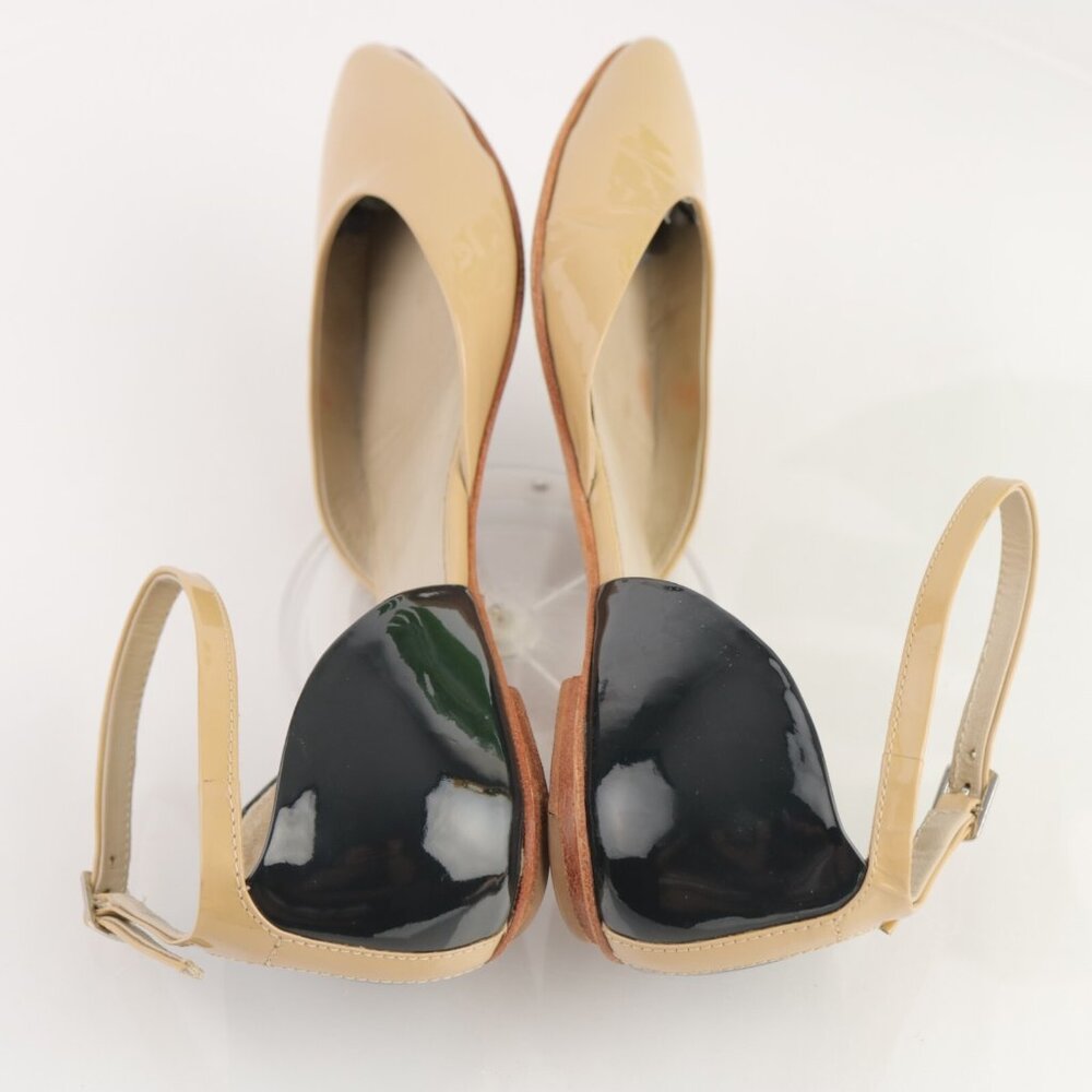 Boden Womens Flat Size 6 Nude Tan Patent Black Pointed Ankle Strap Shoe Pointed - Picture 7 of 12